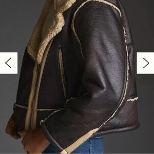 Pilcro Anthropologie NWT brown leather bomber jacket
